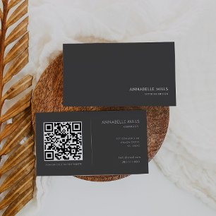 Interior Design Minimalist Grey White Qr Code Business Card