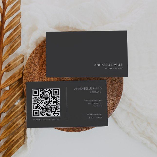 Interior Design Minimalist Grey White Qr Code Business Card (Creator Uploaded)