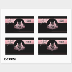Interior Design or Architect Logo Black and Rose  Rectangular Sticker