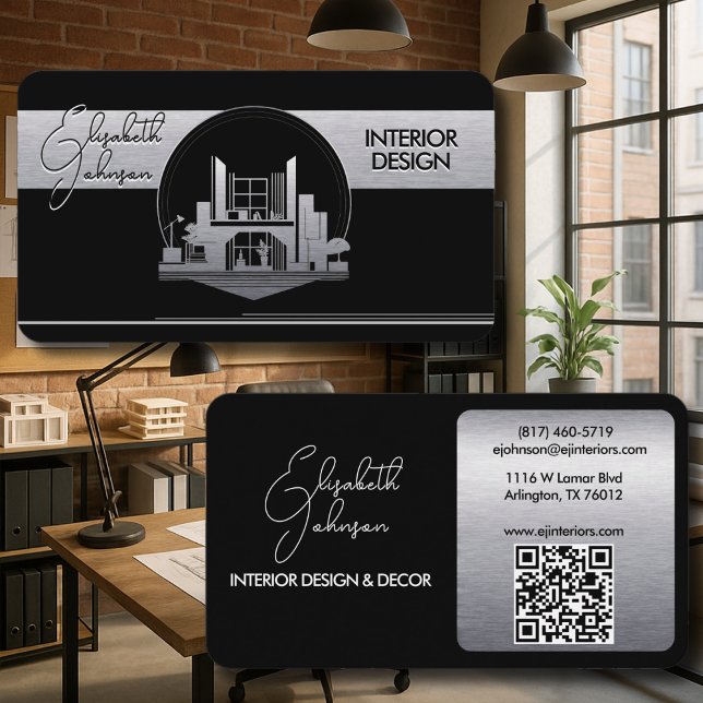 Interior Design or Architect Logo Black and Steel  Business Card (Creator Uploaded)