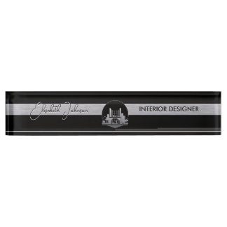Interior Design or Architect Logo Black and Steel  Nameplate