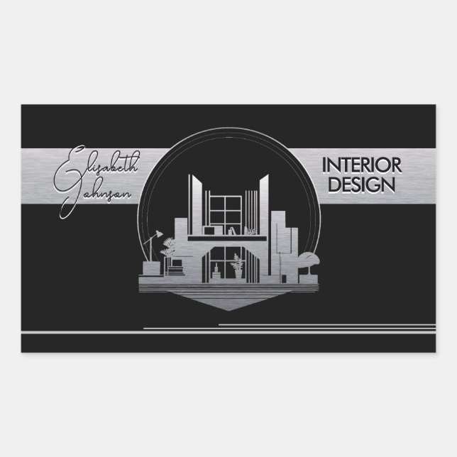 Interior Design or Architect Logo Black and Steel Rectangular Sticker (Front)