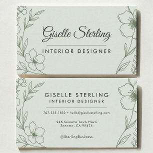 Interior Designer Botanical Sage Green Modern Business Card