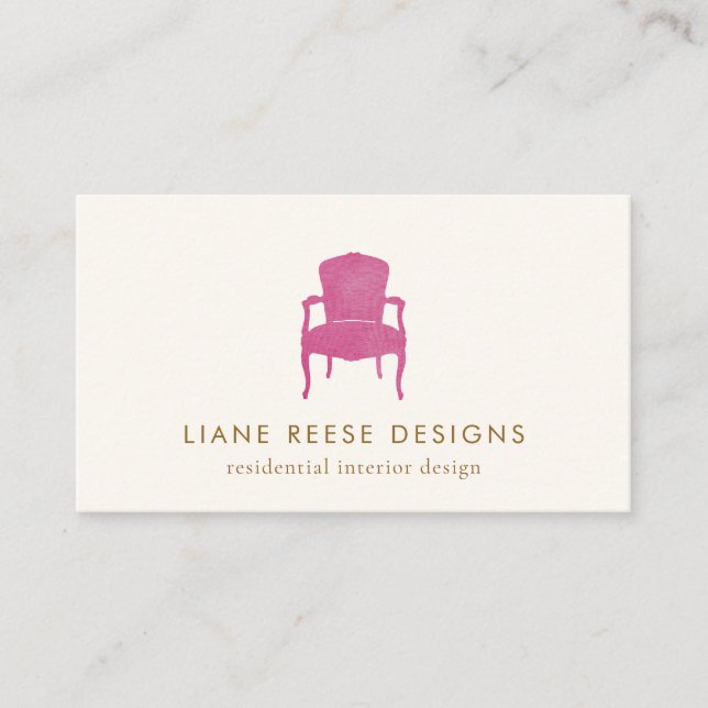 Interior Designer Burgundy French Chair Logo Business Card (Front)