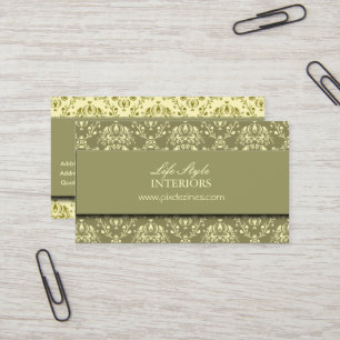 Interior Designer Business Card, Moss Damask Card