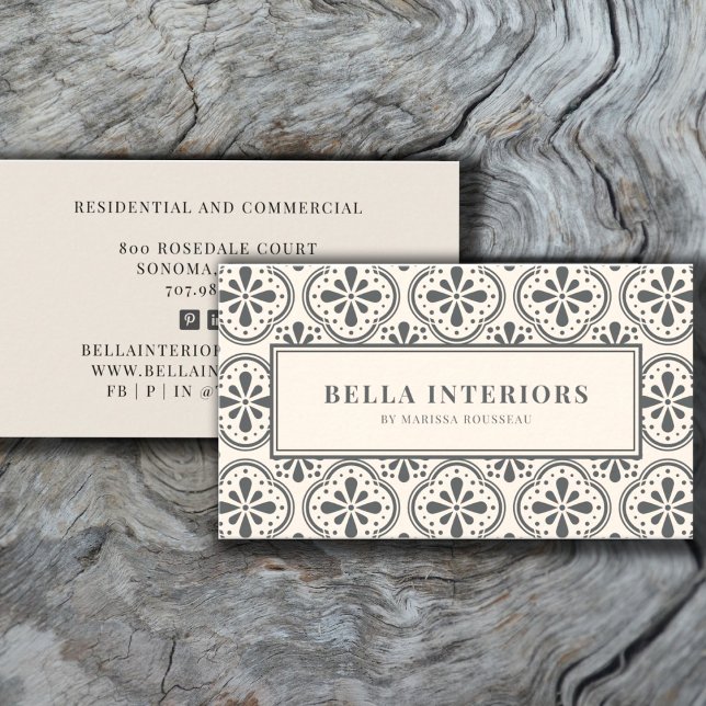 Interior Designer Charcoal Grey Cream Pattern Business Card (Creator Uploaded)