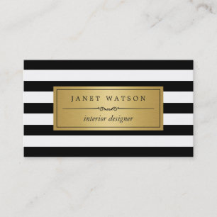 Interior Designer - Classic Black White Stripes Business Card