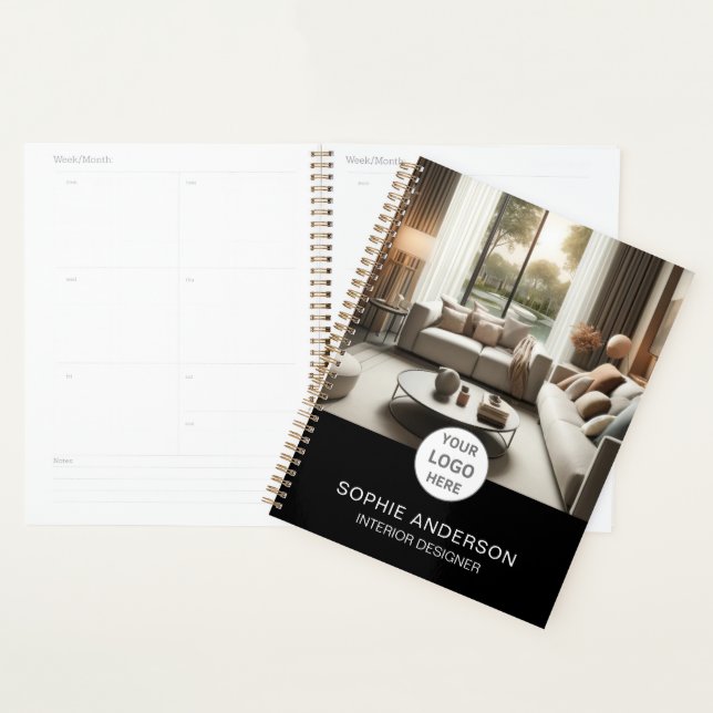 Interior Designer Custom Logo Photo Black Planner (Display)