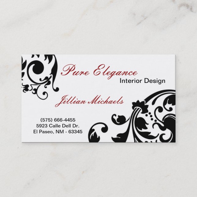 Interior Designer Damask Filigree Business Card (Front)
