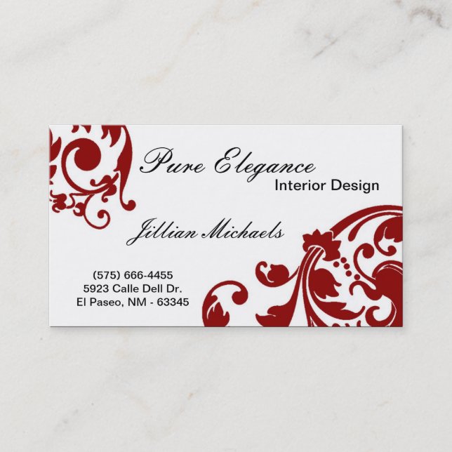 Interior Designer Damask Filigree Business Card (Front)