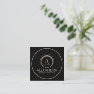 Interior Designer Elegant Monogram QR Code Black Square Business Card