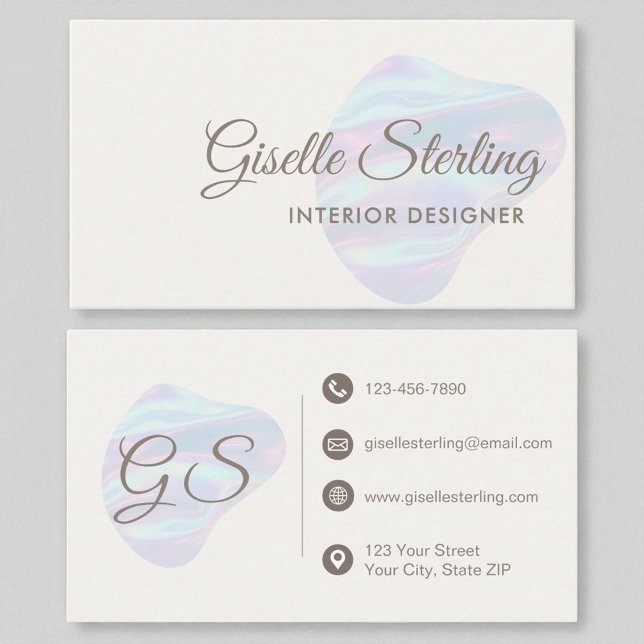 Interior Designer Iridescent Pearl Opal Abstract Business Card (Creator Uploaded)