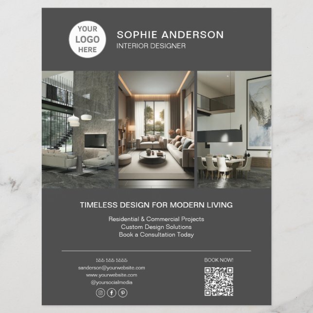 Interior Designer Logo Photo Gray Professional Flyer (Front)