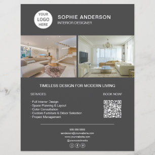 Interior Designer Logo Photo QR Grey Business Flyer