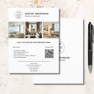 Interior Designer Logo Photo QR White Business Flyer