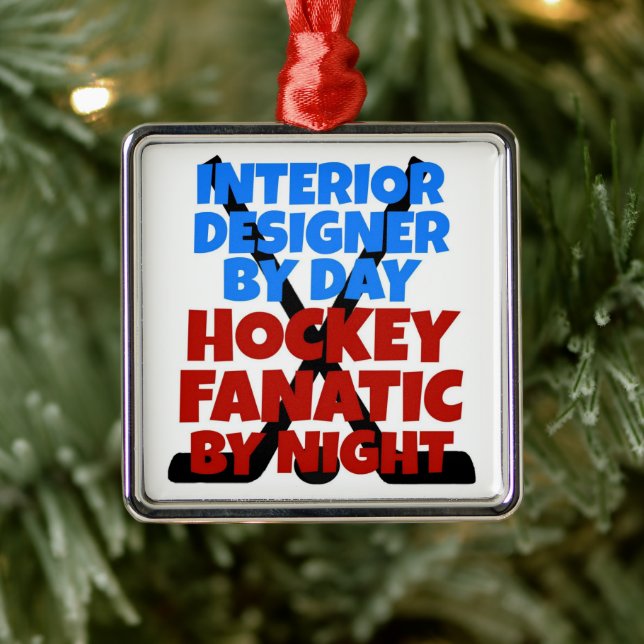 Interior Designer Loves Hockey Metal Ornament (Tree)