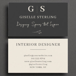 Interior Designer Monogram Elegant Black Cream Business Card