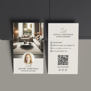 Interior Designer Monogram Photo QR Social Media Business Card