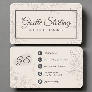 Interior Designer Neutral Floral Business Card