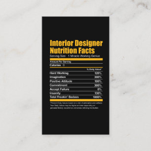 Interior Designer Nutrition Facts Funny T-Shirt Business Card