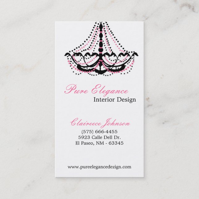 Interior Designer Pink Chandelier Business Card (Front)