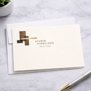 Interior Designer Wood Gold Logo Ivory Notecard