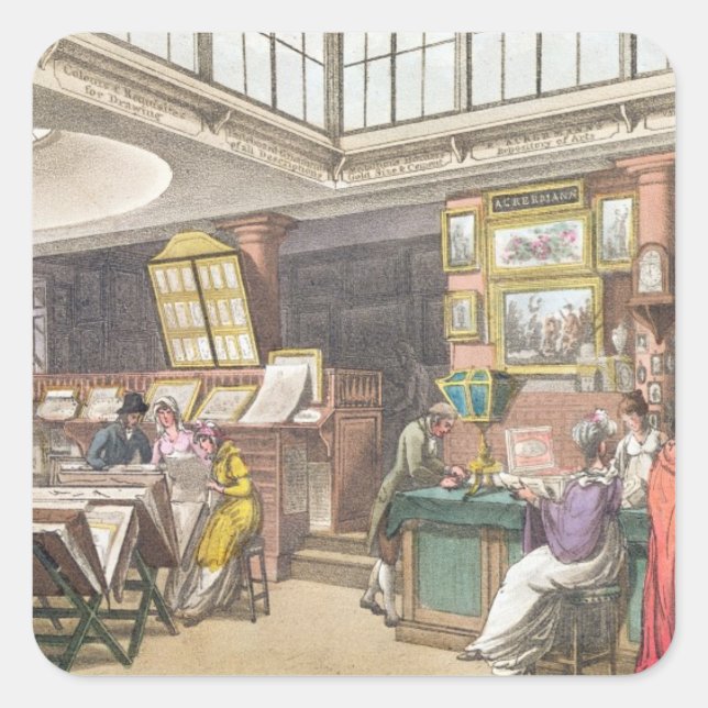 Interior from Ackermann's 'Repository of Arts, Lit Square Sticker (Front)