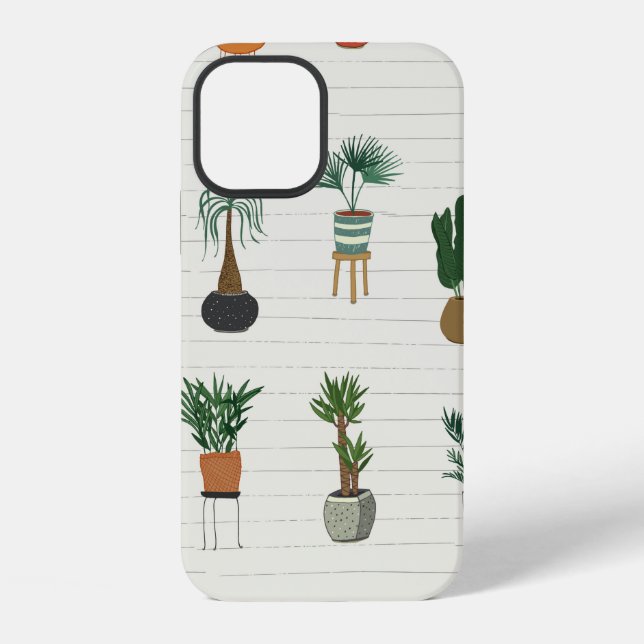 interior home plants seamless hand drawn pattern iPhone case (Back)