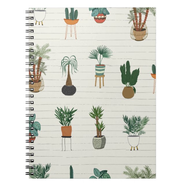interior home plants seamless hand drawn pattern notebook (Front)