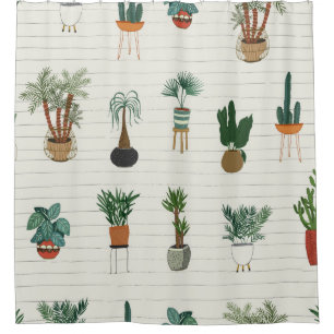 interior home plants seamless hand drawn pattern shower curtain
