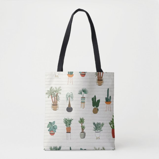 interior home plants seamless hand drawn pattern tote bag (Front)