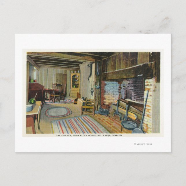 Interior Kitchen View of the John Alden House Postcard (Front)