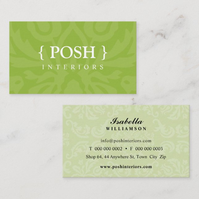 INTERIOR modern elegant textiles damask lime green Business Card (Front/Back)