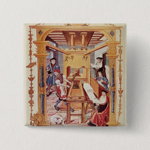 Interior of a 16th century printing works 15 cm square badge