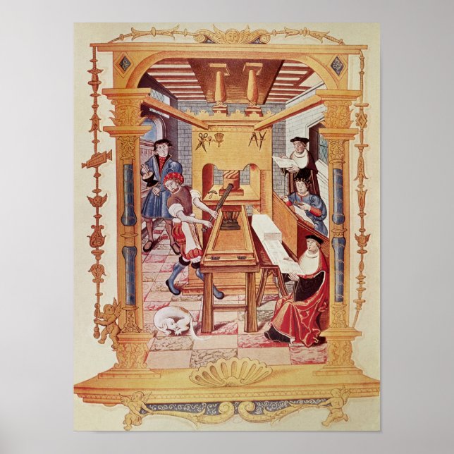 Interior of a 16th century printing works poster (Front)