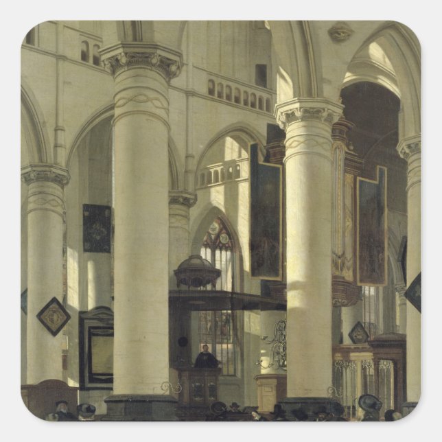 Interior of a church square sticker (Front)
