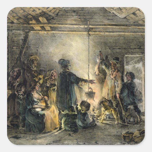 Interior of a Coal-Miner's Hut Square Sticker (Front)