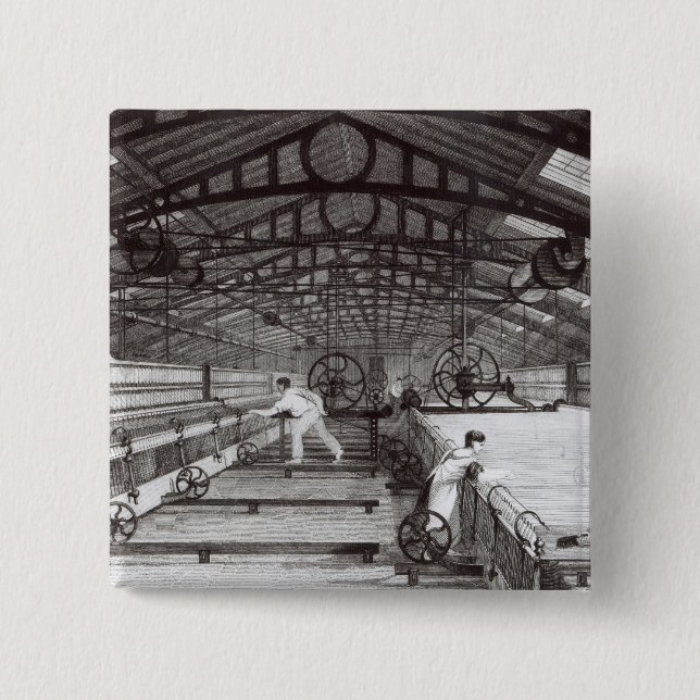 Interior of a Cotton Mill 15 Cm Square Badge (Front)