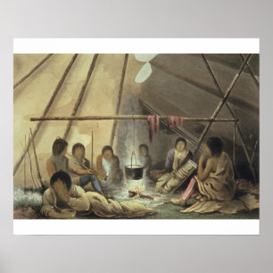 Interior of a Cree Indian Tent, March 25th 1820, f Poster