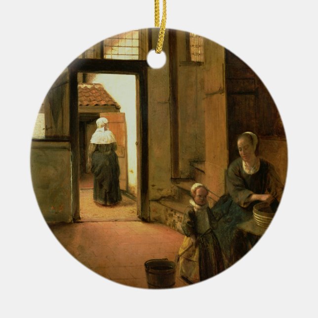 Interior of a Dutch House (oil on panel) Ceramic Ornament (Front)