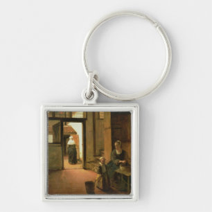 Interior of a Dutch House (oil on panel) Key Ring