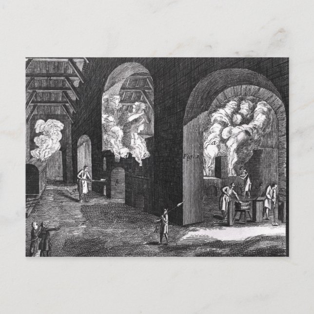 Interior of a Glass Factory Postcard (Front)