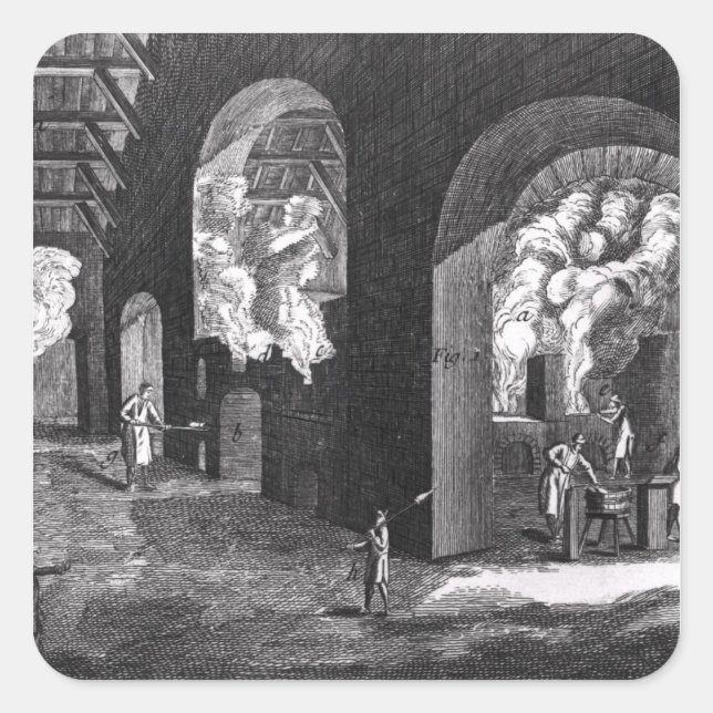 Interior of a Glass Factory Square Sticker (Front)