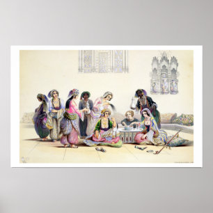 Interior of a Harem, in Cairo (colour litho) Poster