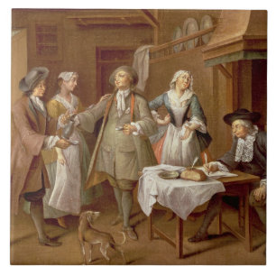 Interior of a Kitchen with Figures Tasting Wine Ceramic Tile