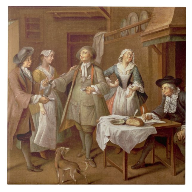 Interior of a Kitchen with Figures Tasting Wine Ceramic Tile (Front)
