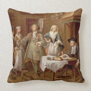 Interior of a Kitchen with Figures Tasting Wine Cushion