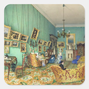 Interior of a living room, 1847 square sticker