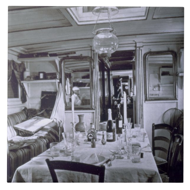 Interior of a Nile Boat (b&w photo) Tile (Front)