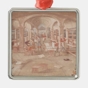 Interior of a Printing Works in the 16th Century Metal Ornament
